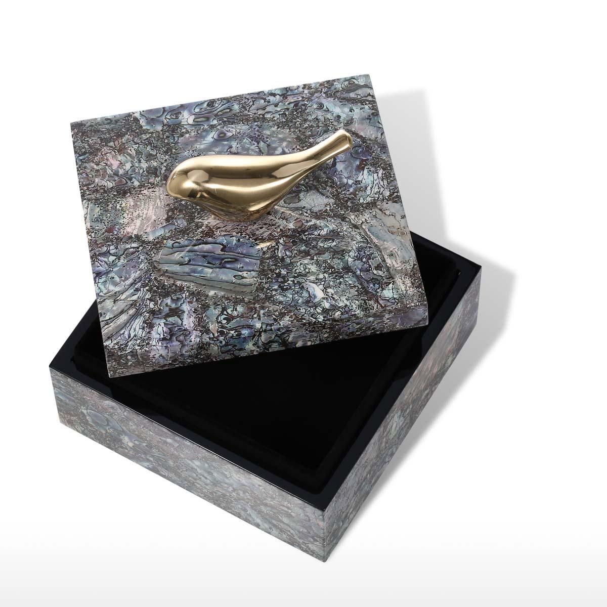 Square Jewelry Box with Copper Bird Wooden Trinket Jewelry Box Copper Bird Decoration Ring Necklace Storage Box Birthday Gifts for Women Black Velvet
