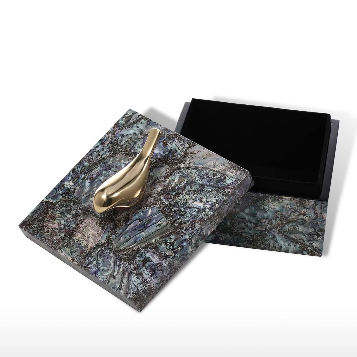 Square Jewelry Box with Copper Bird Wooden Trinket Jewelry Box Copper Bird Decoration Ring Necklace Storage Box Birthday Gifts for Women Black Velvet