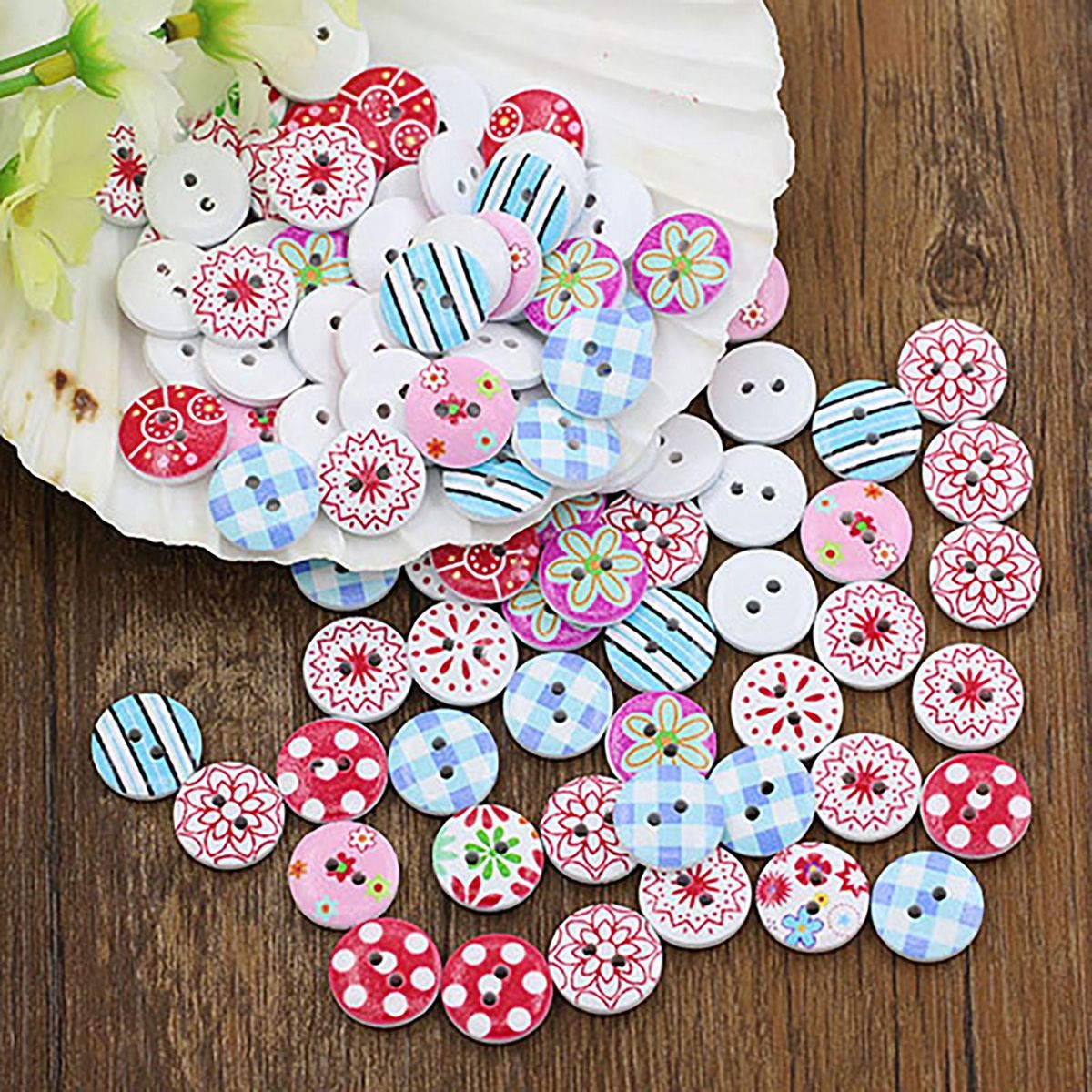 100Pcs Simple Buttons Durable Exquisite Crafts 2 Holes Buttons for Cardigan Sweater
