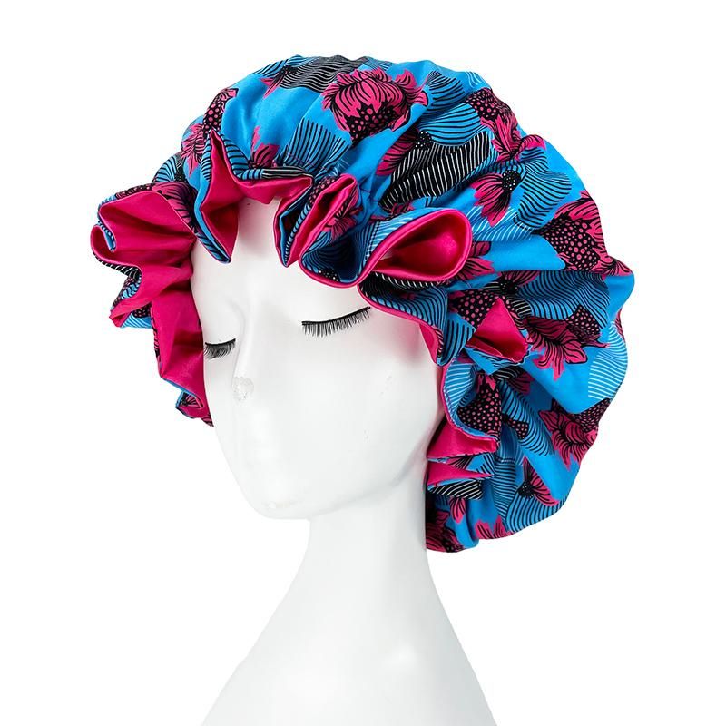 African Pattern Print Bonnet Hijabs Hat Women Night Sleep Cap Double Layer Satin Turban Extra Large Head Wear Lady Head Wrap Hat