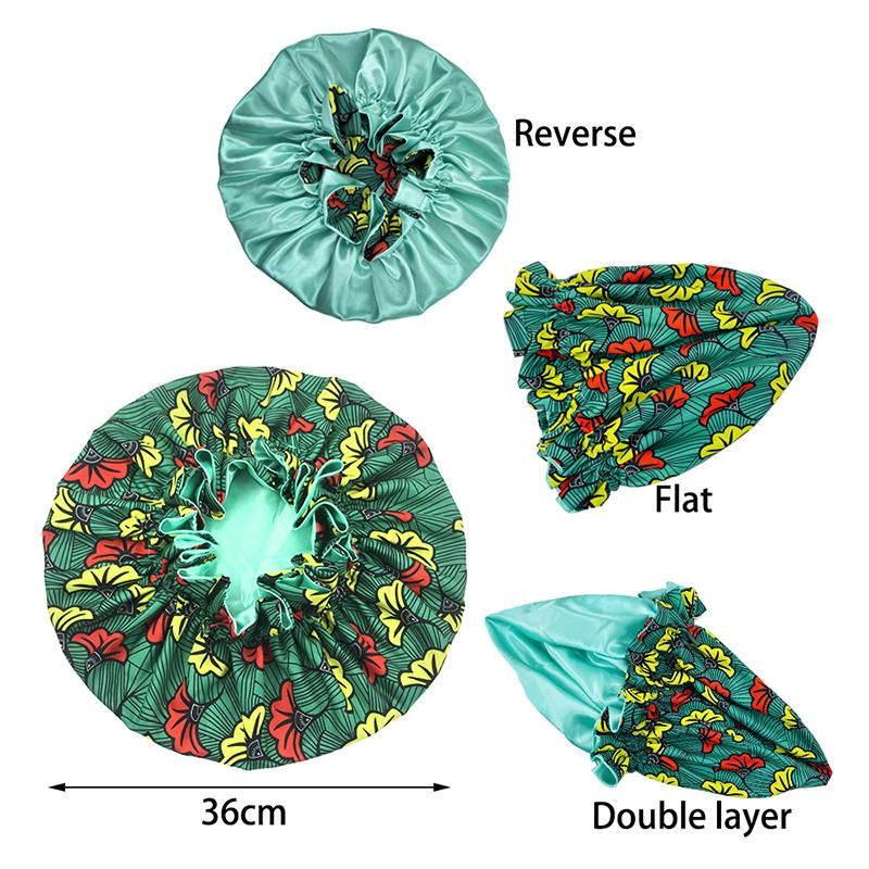 African Pattern Print Bonnet Hijabs Hat Women Night Sleep Cap Double Layer Satin Turban Extra Large Head Wear Lady Head Wrap Hat
