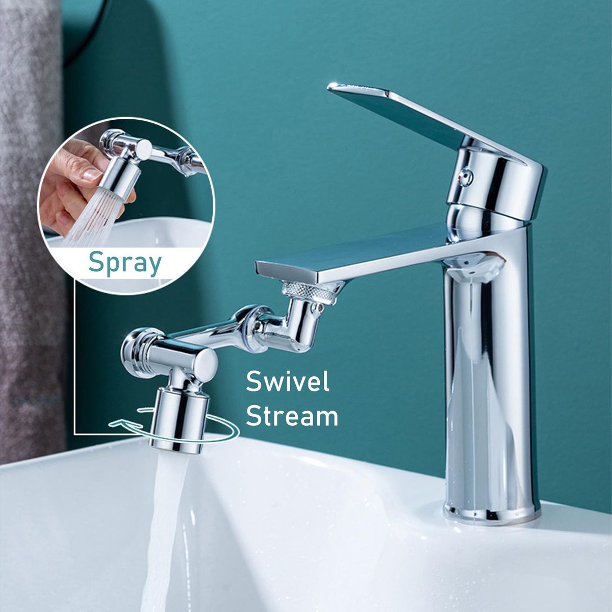 1080°Swivel Faucet Extender With 2 Spray Modes Sink Rotating Faucet Extender Splashproof Faucet Filter Adaptor Aerator With Wrench