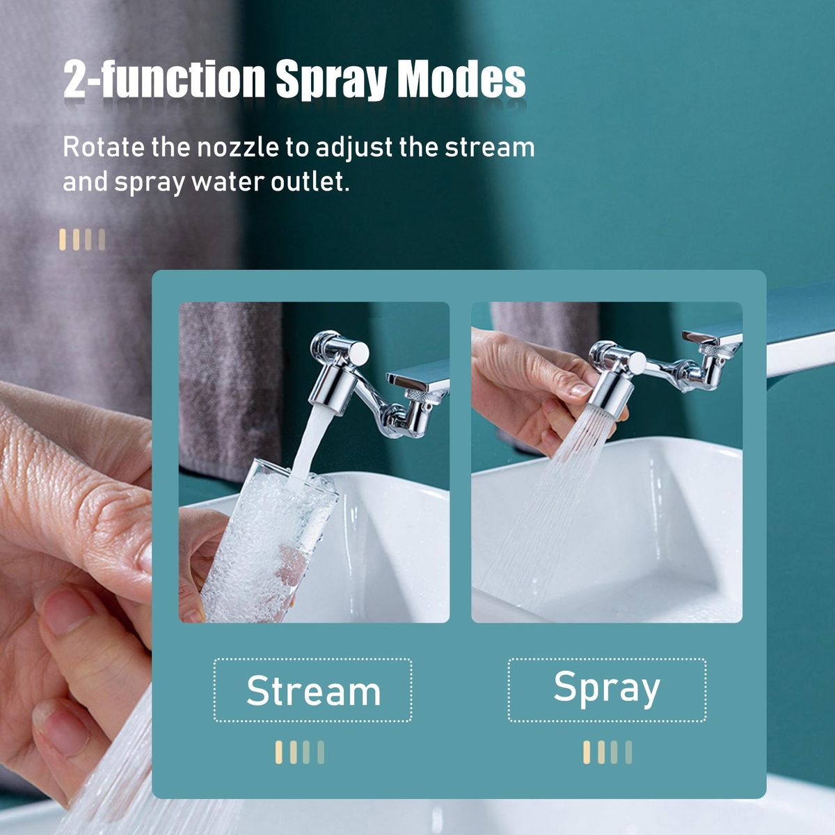 1080°Swivel Faucet Extender With 2 Spray Modes Sink Rotating Faucet Extender Splashproof Faucet Filter Adaptor Aerator With Wrench