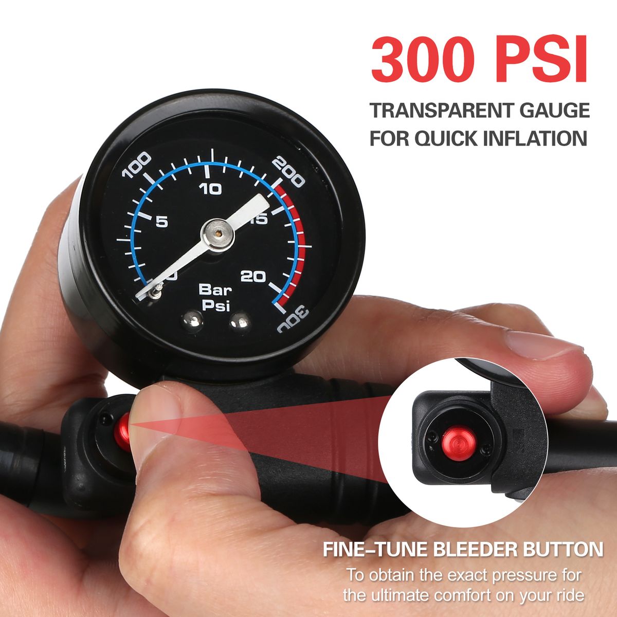 Shock Pump High Pressure 300 PSI Air Pump Presta Schrader