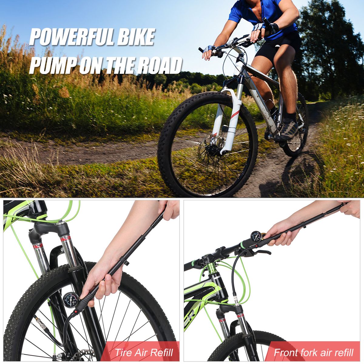 Shock Pump High Pressure 300 PSI Air Pump Presta Schrader