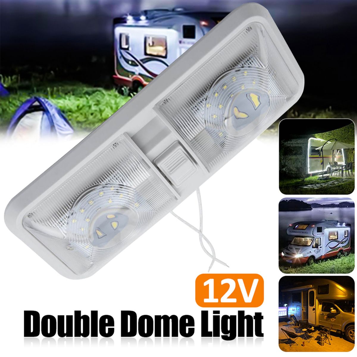 12V RV LED Light Square Double Dome Light For Trailer RV