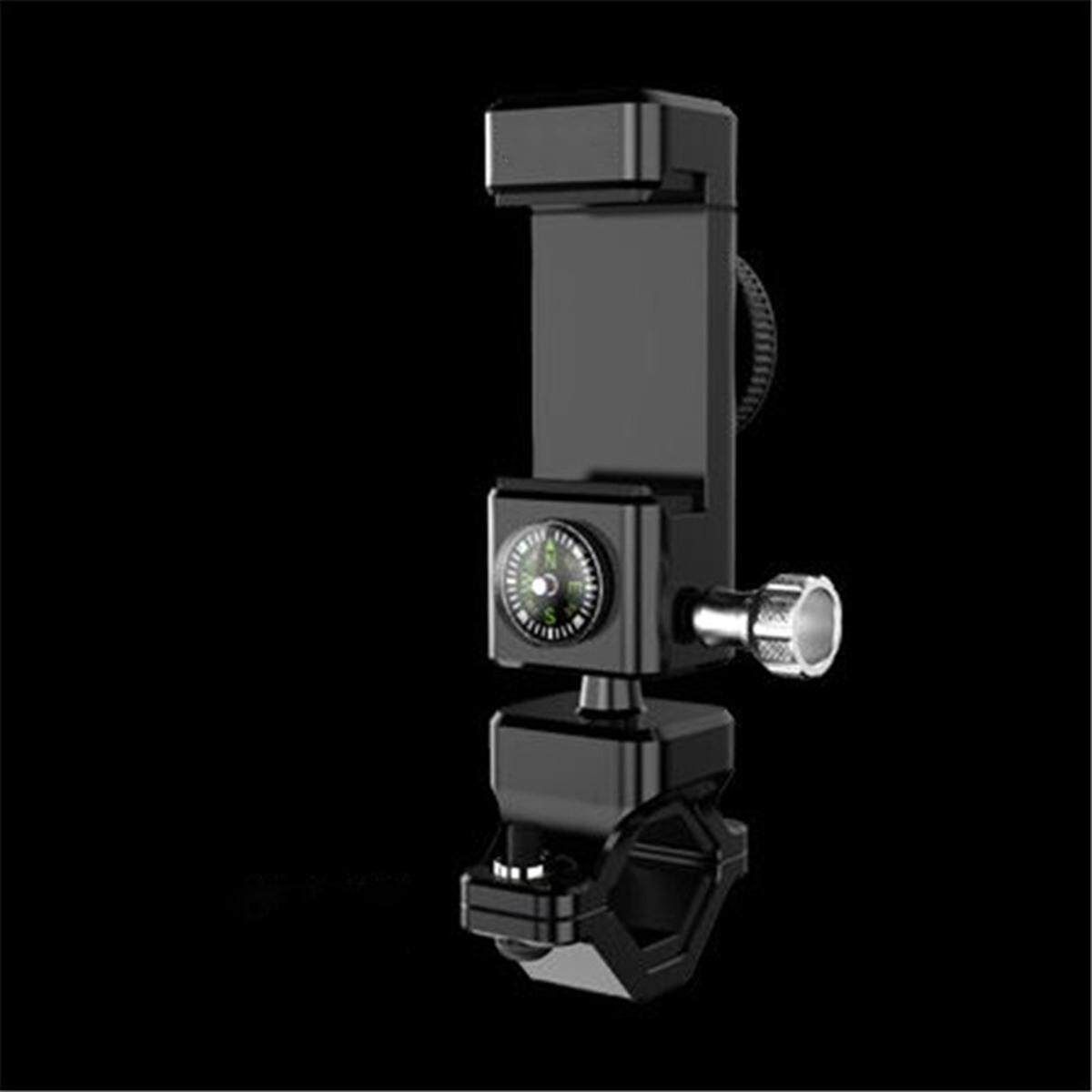 Metal Bicycle Bike Motorcycle Handlebar Phone Holder Mount & Compass LED Light Black/Green Black (black)