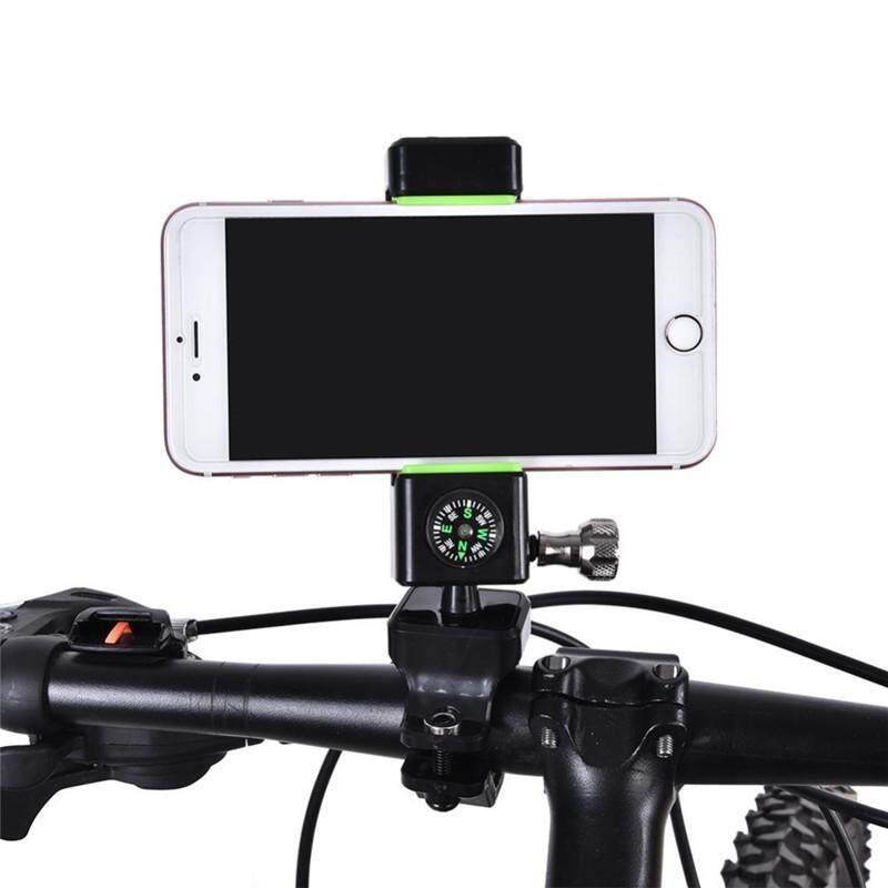 Metal Bicycle Bike Motorcycle Handlebar Phone Holder Mount & Compass LED Light Black/Green Black (black)