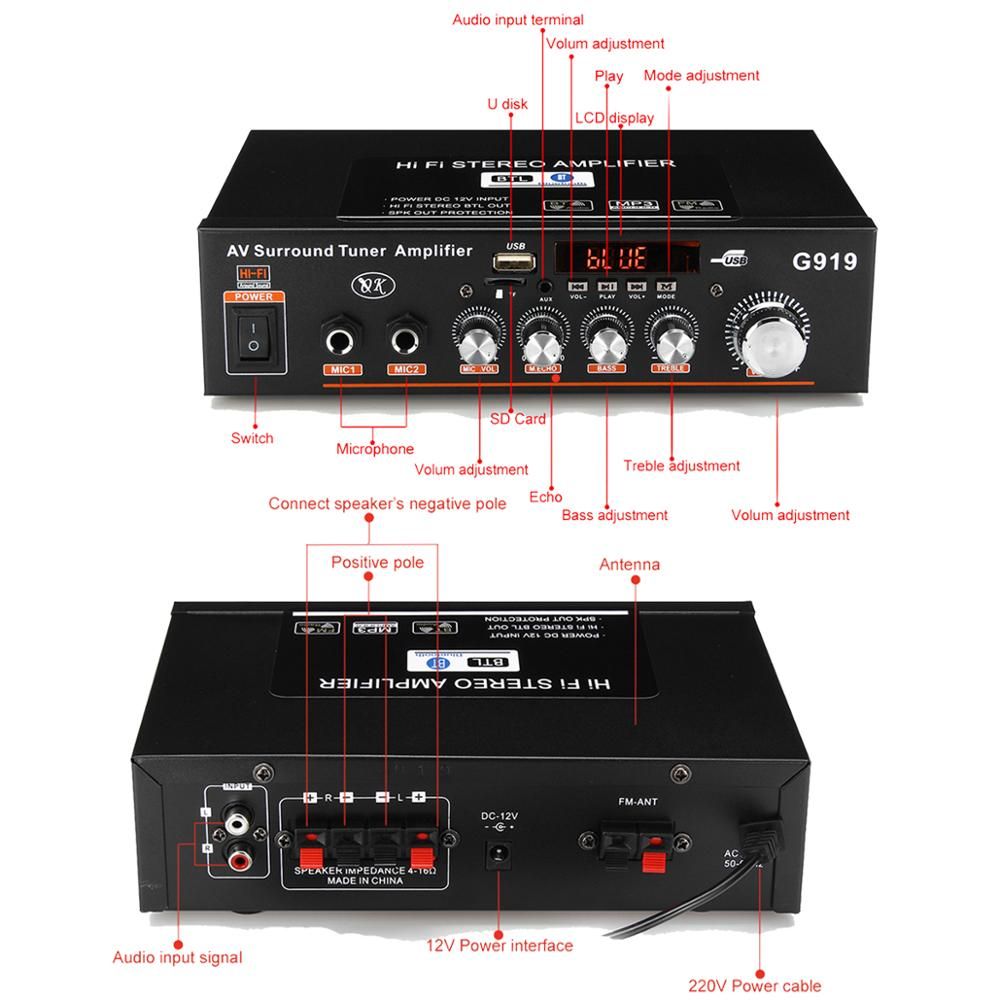 2*100W TPA3116 Bluetooth 5.0 Digital Audio Power Amplifier Board HiFi Sound Dual Channel Class D Stereo Aux TF Card Amp