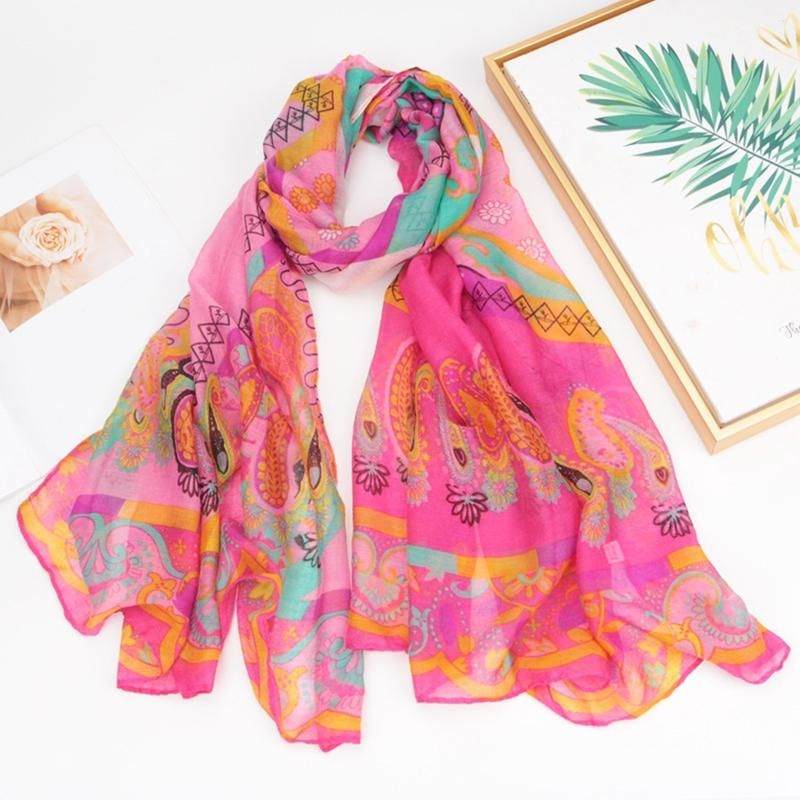 Voile Scarf Women Ethnic Style Wrap Printed Cotton-Grey