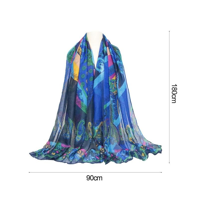 Voile Scarf Women Ethnic Style Wrap Printed Cotton-Grey