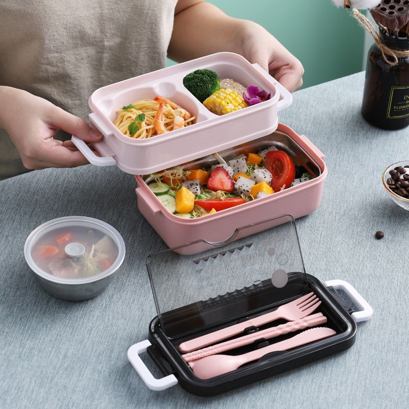 2-Layer Bento Box,304 Stainless Steel Lunch Box（Pink）