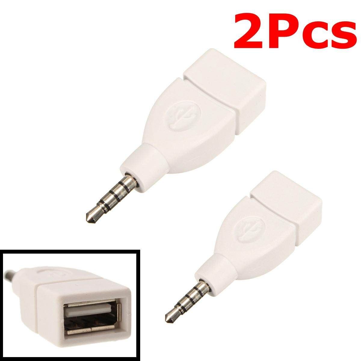 (2pcs Universal) New 3.5mm Car Converter Adapter Plug Male AUX Stereo Audio Plug Jack To USB 2.0 Female Connecting To U-Disk Vehicle Audio-WHITE/PINK