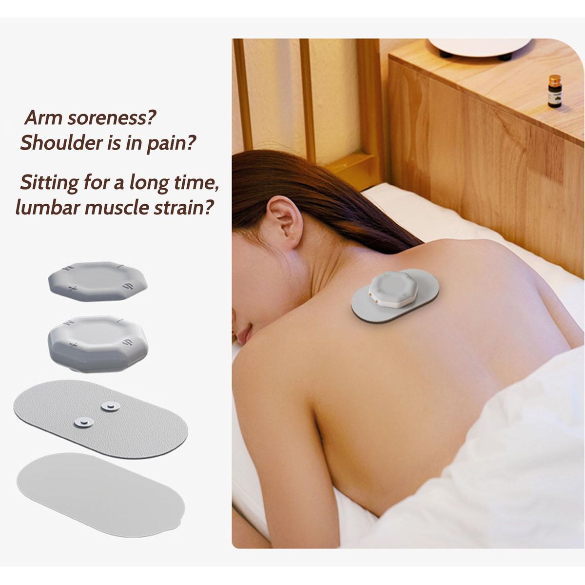 Portable Cordless TENS Massage Patch Pain Relief Muscle Stimulation Patch Rechargeable with Charging Case Electric Pulse Patch for Relaxation