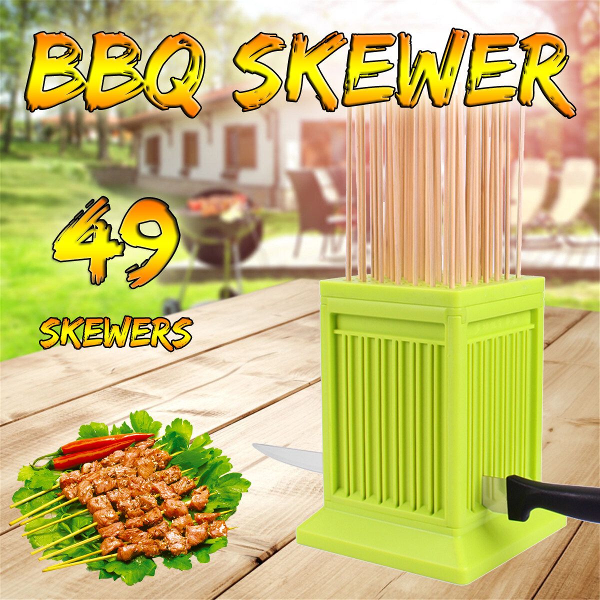 49 Holes Meat Skewer Kebab Maker Box Machine Grill Barbecue BBQ Tools Camping Green