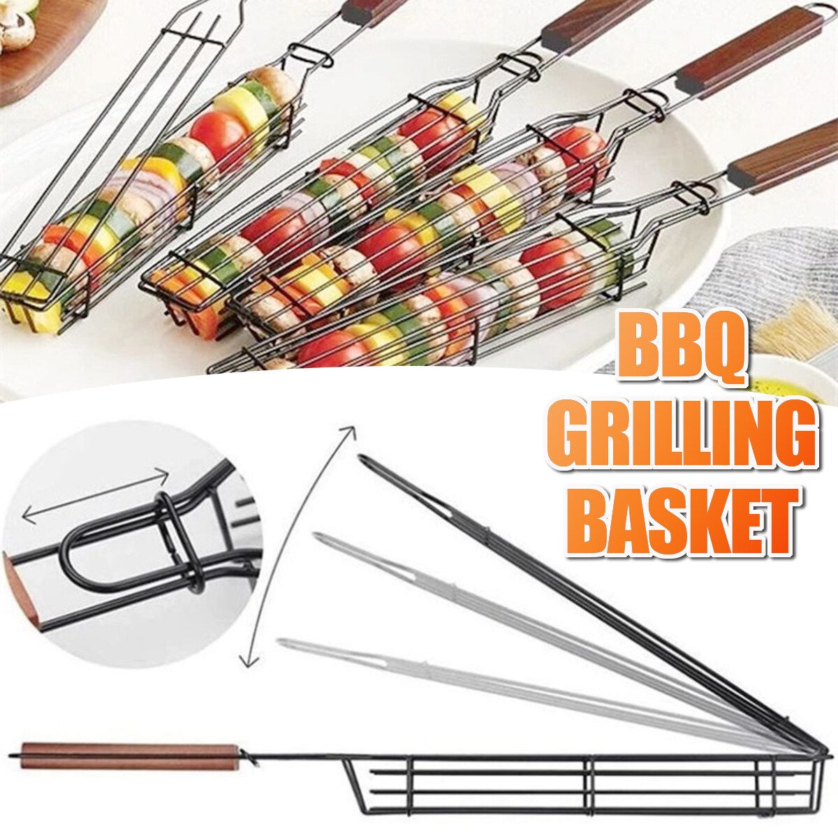 1PC Portable BBQ Grilling Basket Barbecue Grill Mesh For Meat Kebab Tools