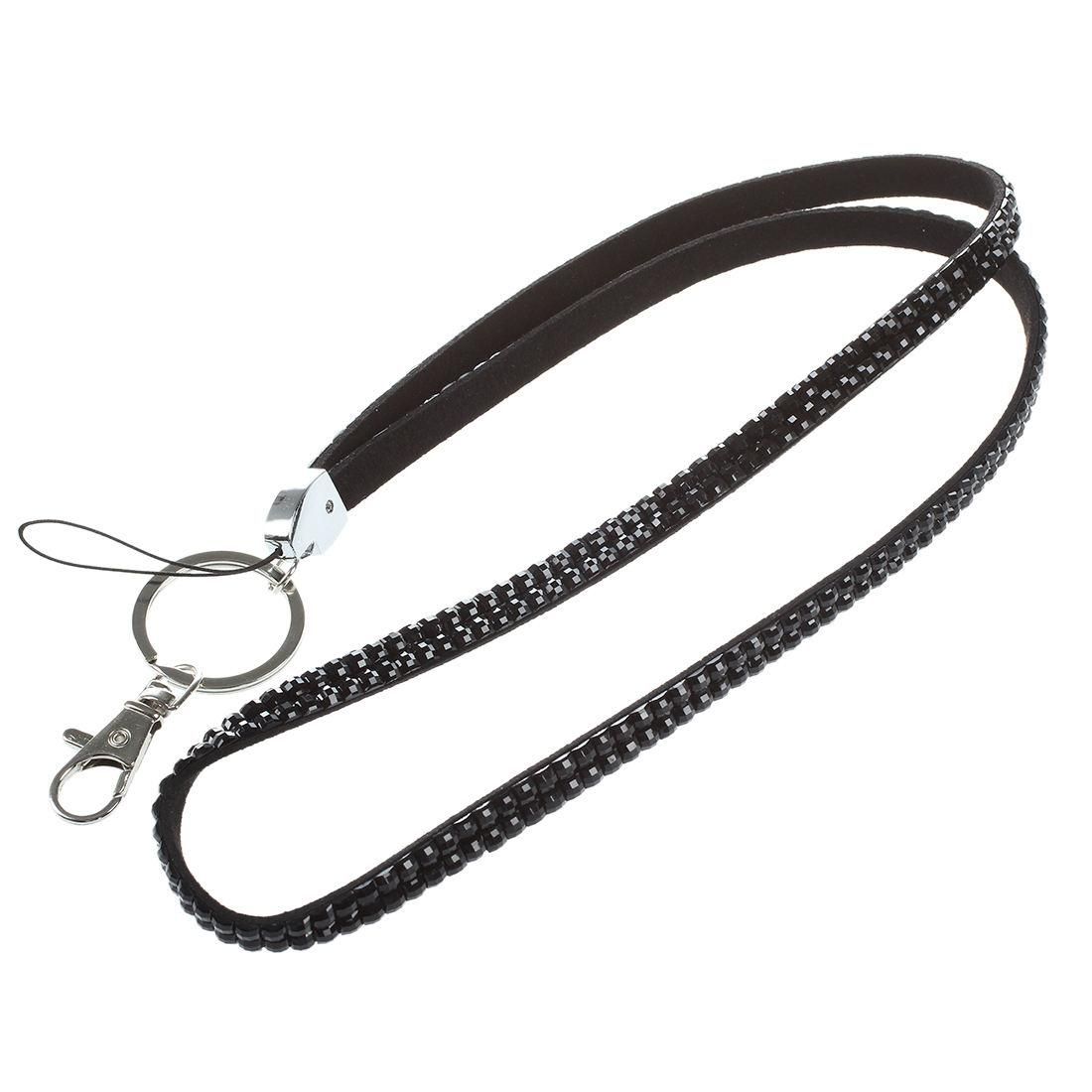 Horizontal Resin Rhinestone Work Card ID Case Holder Lanyard Sling (Black)