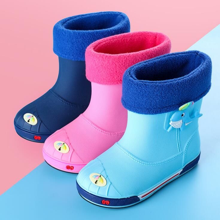 Children Non-Slip Plus Velvet Warm Cartoon Short Rain Boots, Size:Inner Length 18cm, Style:With Cotton Cover(Pink)