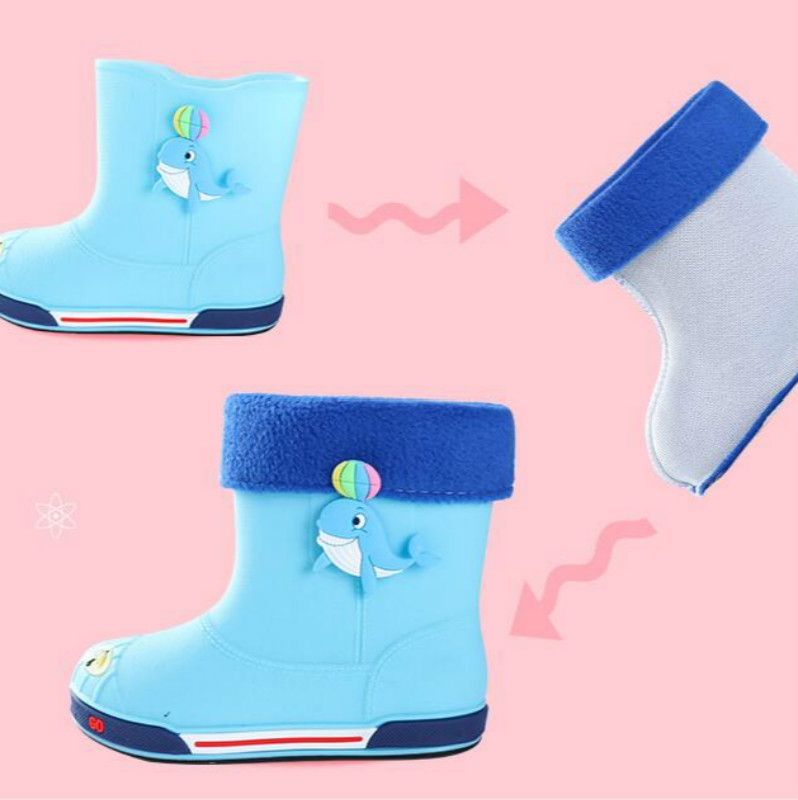 Children Non-Slip Plus Velvet Warm Cartoon Short Rain Boots, Size:Inner Length 18cm, Style:With Cotton Cover(Pink)