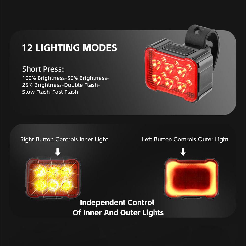 Rechargeable Bike Lights Set Front and Rear Waterproof Bike Lights for Night Riding