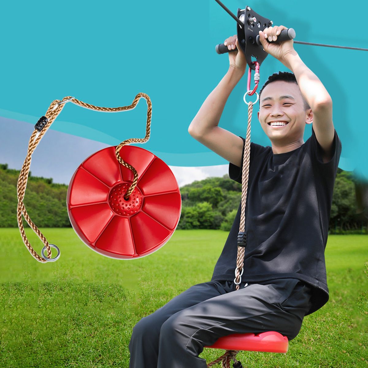 Outdoor Swing Kids Outdoor Tree Hanging Disc Rope Swing Red