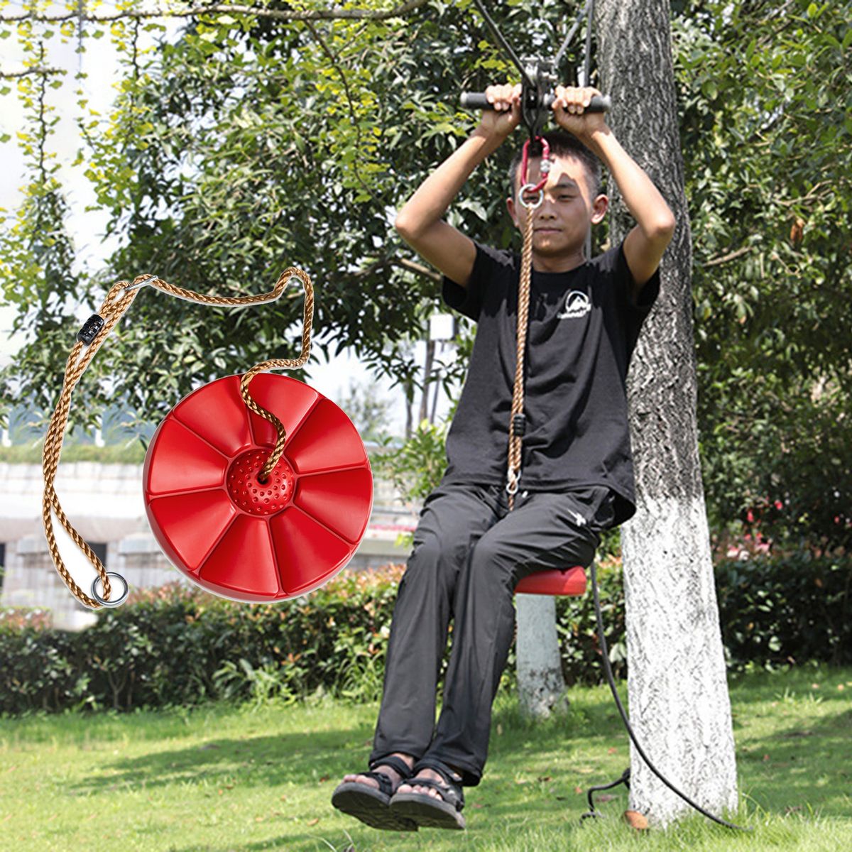 Outdoor Swing Kids Outdoor Tree Hanging Disc Rope Swing Red
