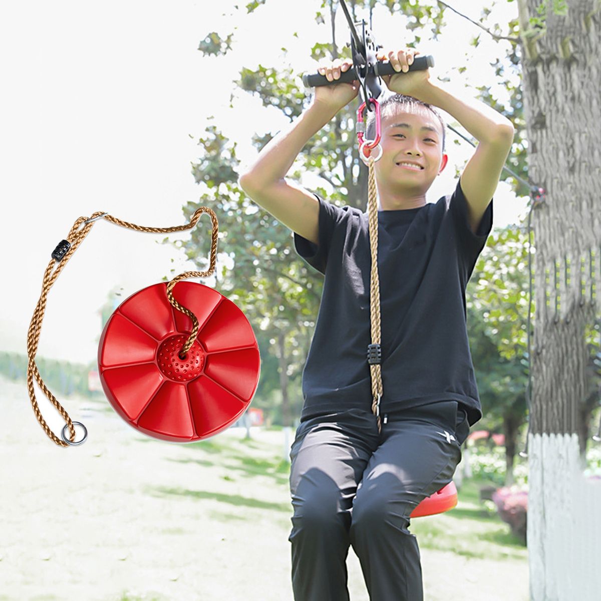 Outdoor Swing Kids Outdoor Tree Hanging Disc Rope Swing Red