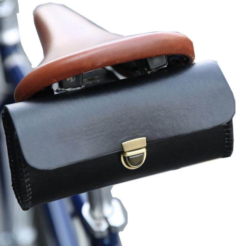 ROSWHEEL Bicycle Handlebar Bags Saddle Retro Bike Tail Bag Bike Pendant Classic Leather Wood Bags#small Small
