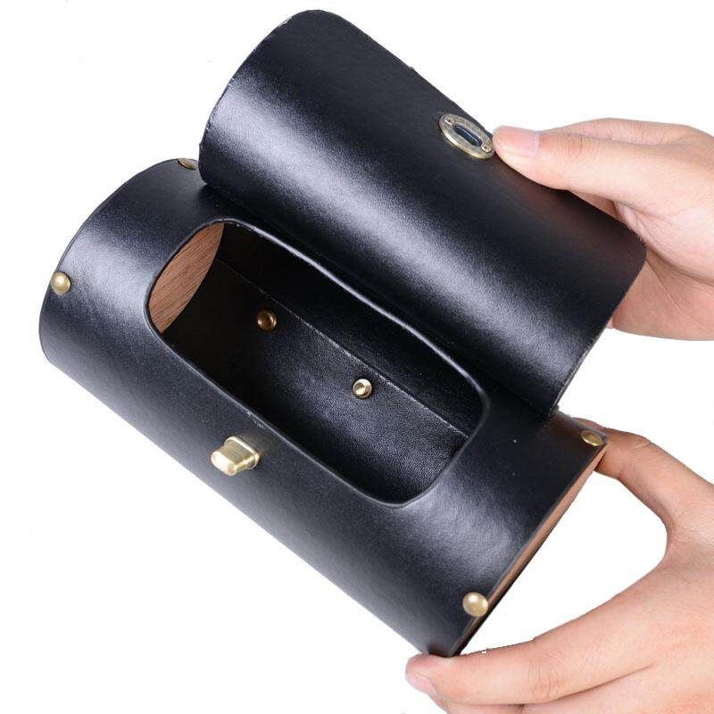 ROSWHEEL Bicycle Handlebar Bags Saddle Retro Bike Tail Bag Bike Pendant Classic Leather Wood Bags#small Small