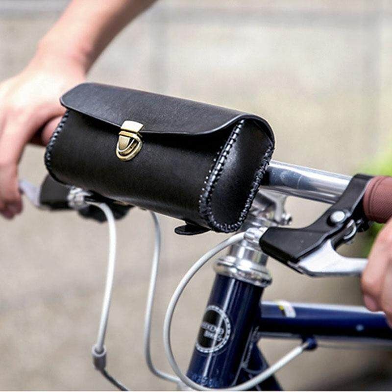 ROSWHEEL Bicycle Handlebar Bags Saddle Retro Bike Tail Bag Bike Pendant Classic Leather Wood Bags#small Small