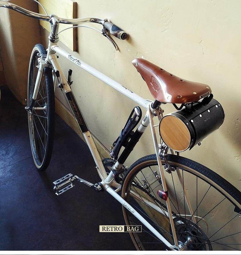 ROSWHEEL Bicycle Handlebar Bags Saddle Retro Bike Tail Bag Bike Pendant Classic Leather Wood Bags#small Small