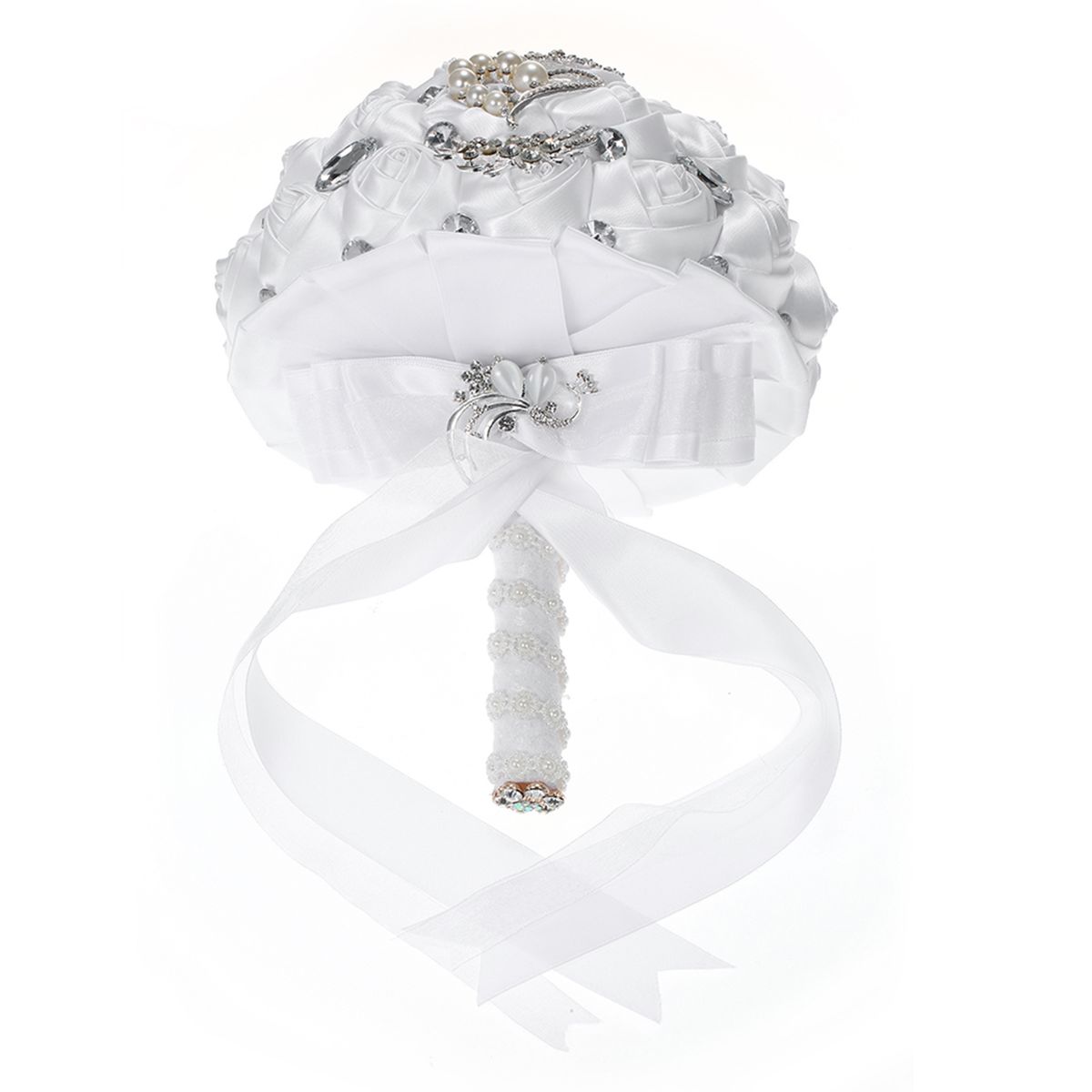 21cm Handmade Wedding Brooch Rhinestone Bridal Bouquet Satin