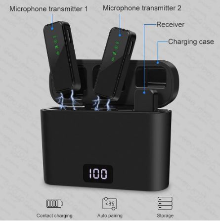 Wireless Lavalier Microphone Compact Portable Lapel Mic With Dual-Channel Recording LCD For IPhone