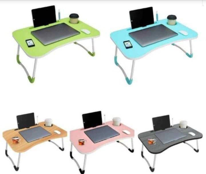 Foldable Laptop Table, Cup Holder, Breakfast Serving Desk
