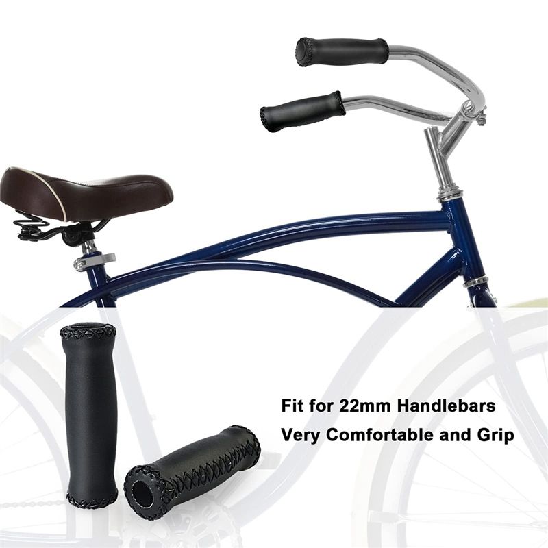 Bike Handlebar Grips Hand-Stitched Retro Bicycle Grips for Most 22.2mm  7/8Inch) Bicycle Handlebar Black