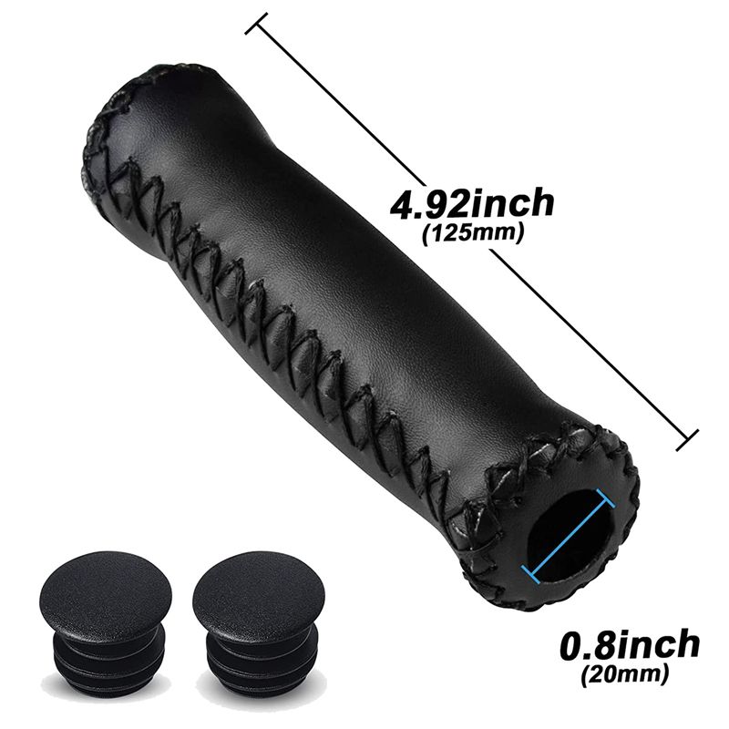 Bike Handlebar Grips Hand-Stitched Retro Bicycle Grips for Most 22.2mm  7/8Inch) Bicycle Handlebar Black