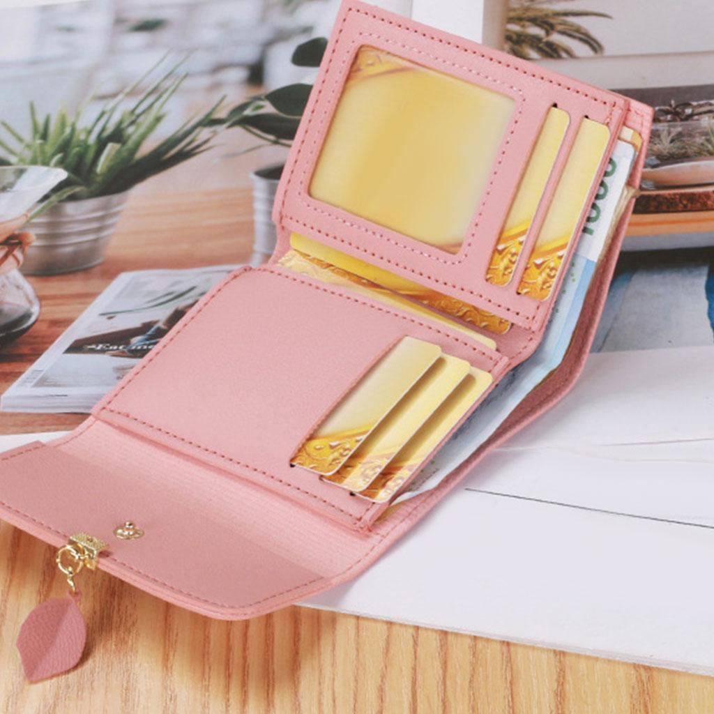 Womens Lady Purse Compact Bifold Wallet Card Holder Bag Handbag Pink