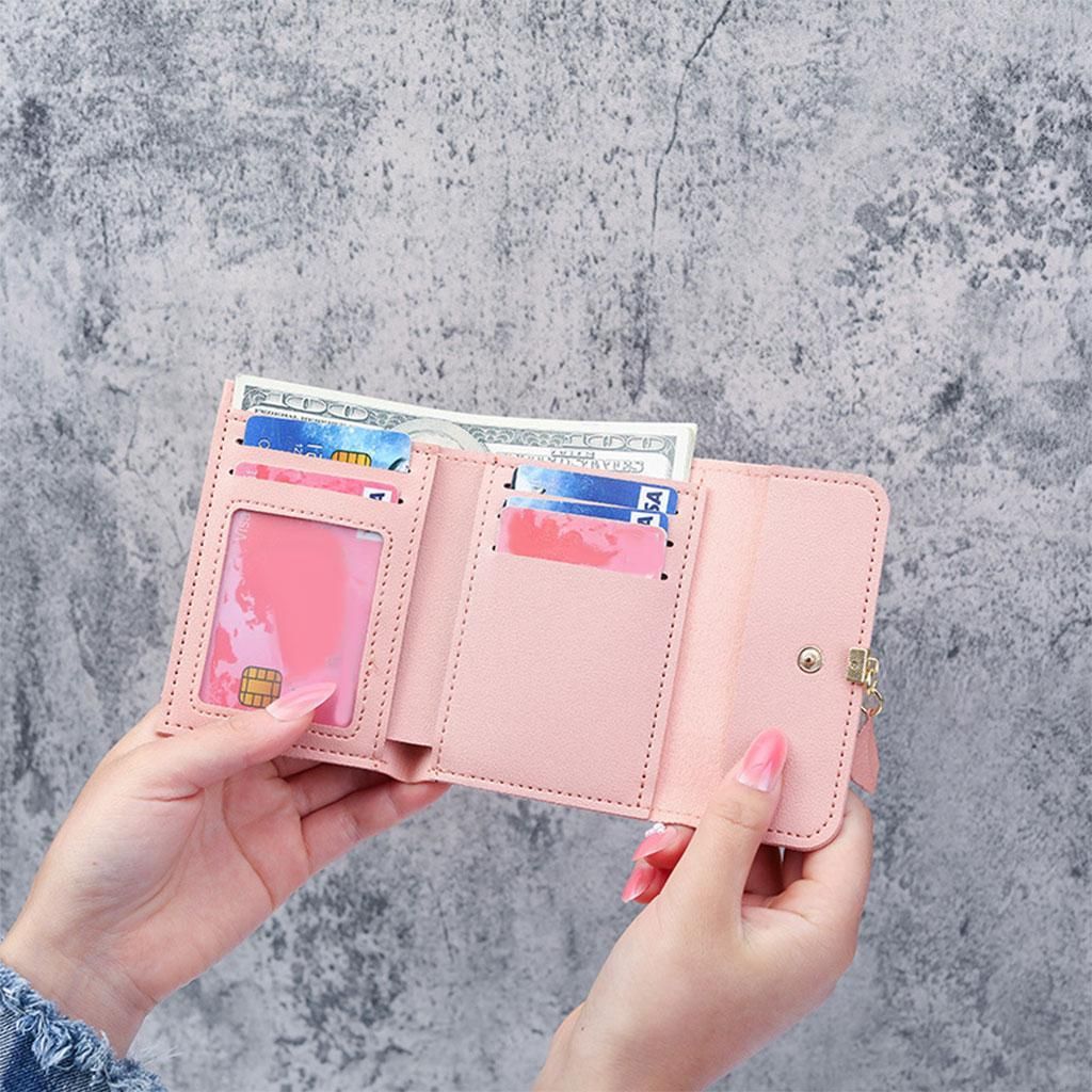 Womens Lady Purse Compact Bifold Wallet Card Holder Bag Handbag Pink