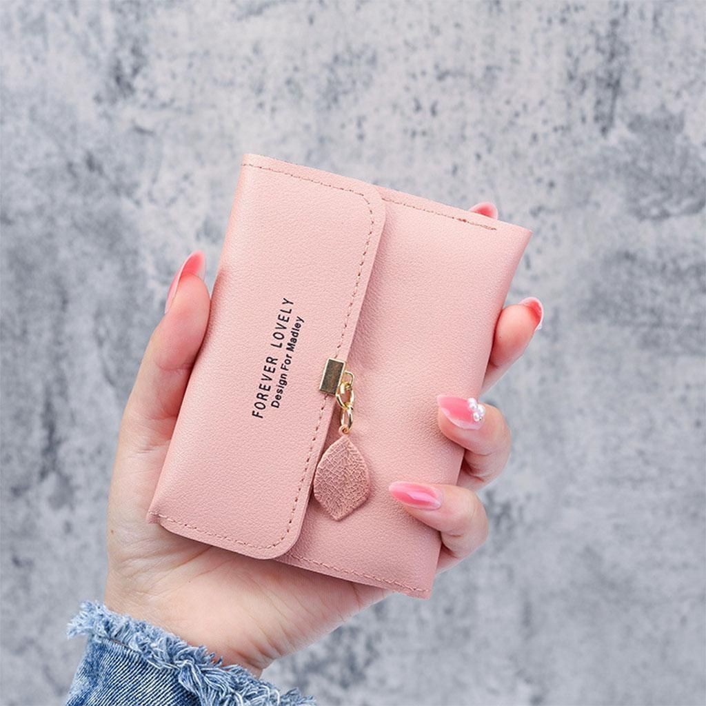 Womens Lady Purse Compact Bifold Wallet Card Holder Bag Handbag Pink