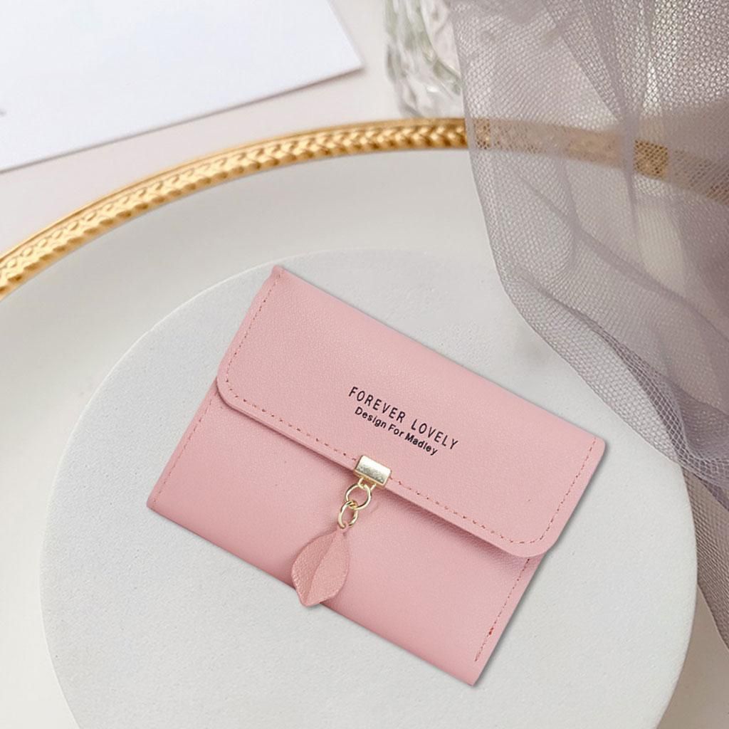 Womens Lady Purse Compact Bifold Wallet Card Holder Bag Handbag Pink