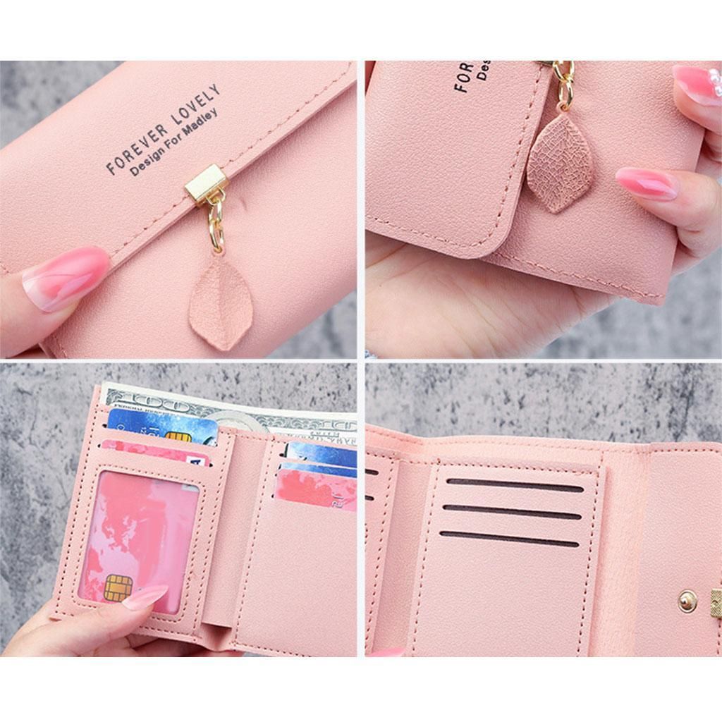 Womens Lady Purse Compact Bifold Wallet Card Holder Bag Handbag Pink