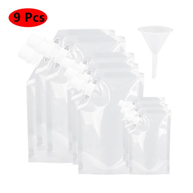 9pcs Set Plastic Drinking Pouch Flasks Reusable Cup