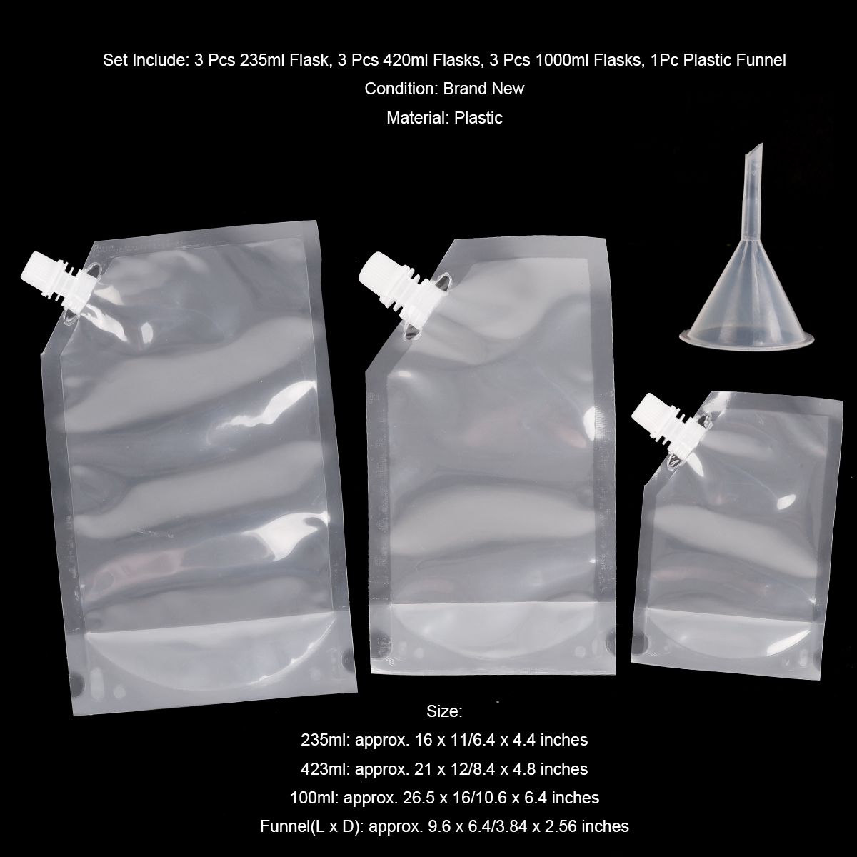 9pcs Set Plastic Drinking Pouch Flasks Reusable Cup