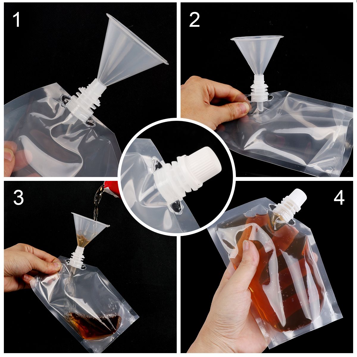 9pcs Set Plastic Drinking Pouch Flasks Reusable Cup