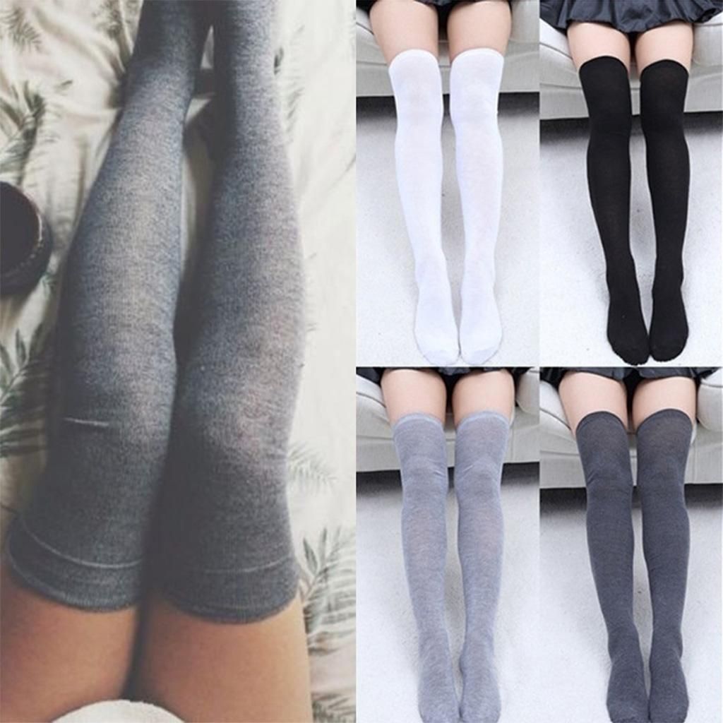 Women Girl Extra Long Thigh High Socks Stocking School Dark Grey