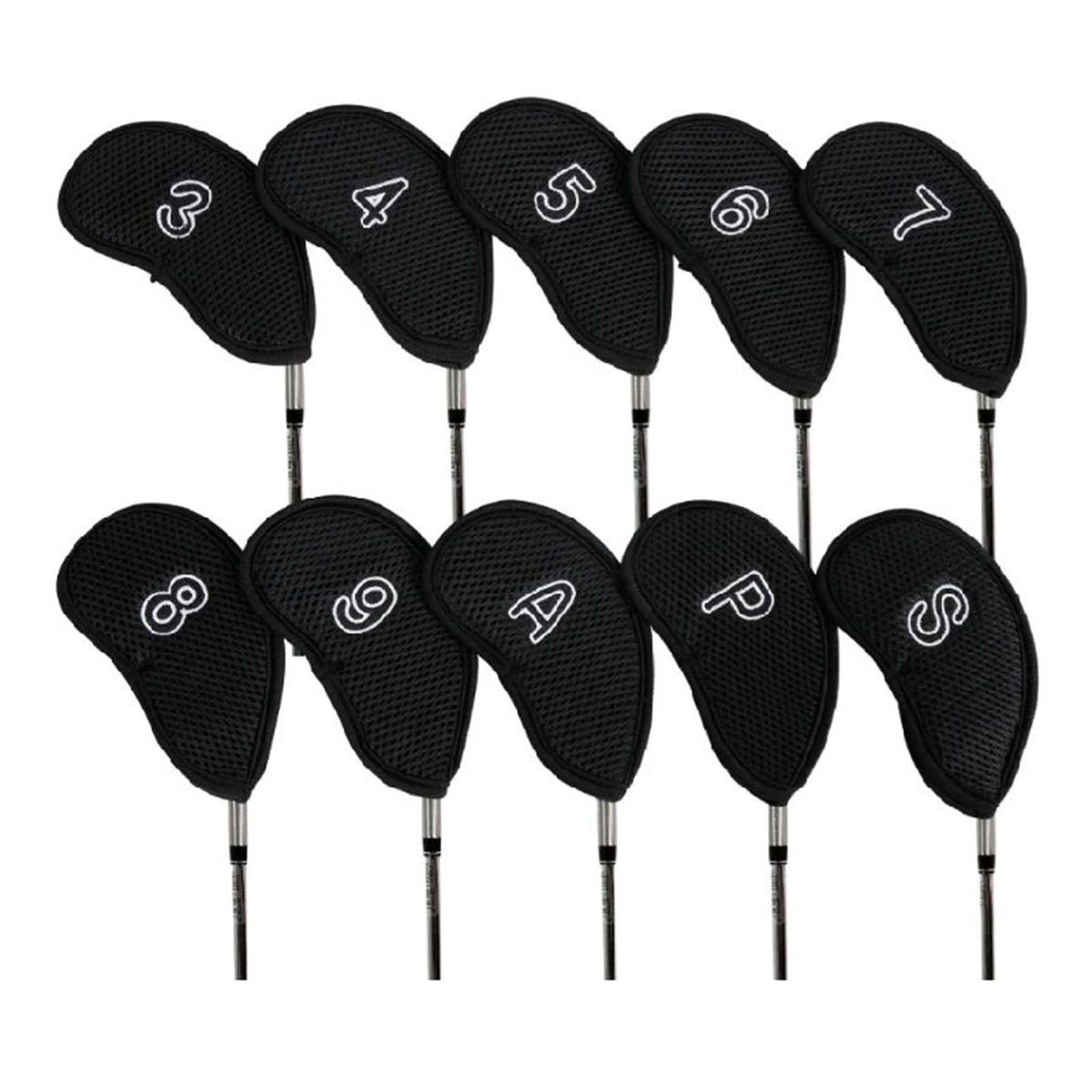 10Pcs Golf Protective Covers Golf Iron Head Covers Protectors Decors Black