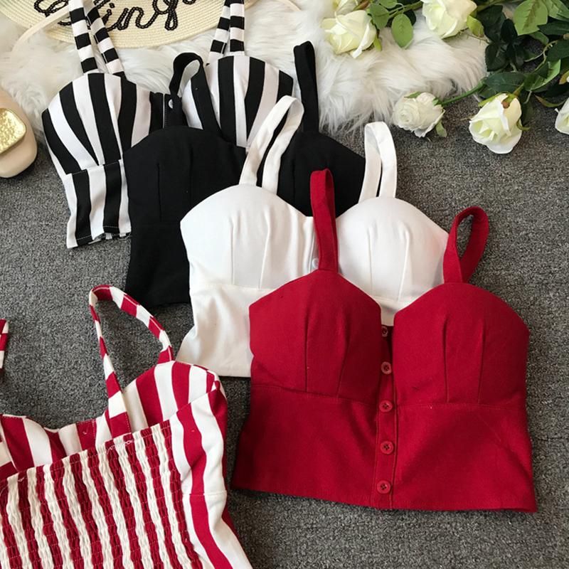 Short Top Size 3XL for Womens Halter Camisole Neck Sexy Sleeveless Blouse With Buttons on Breed And Elastic Back