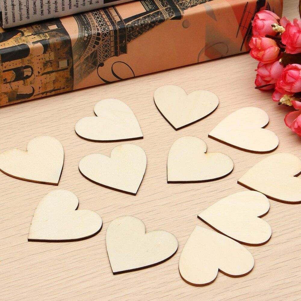 5SET 25Pcs Unfinished Wooden Love Heart Shape Wedding Plaques Art Craft Embellishment Natural Wood
