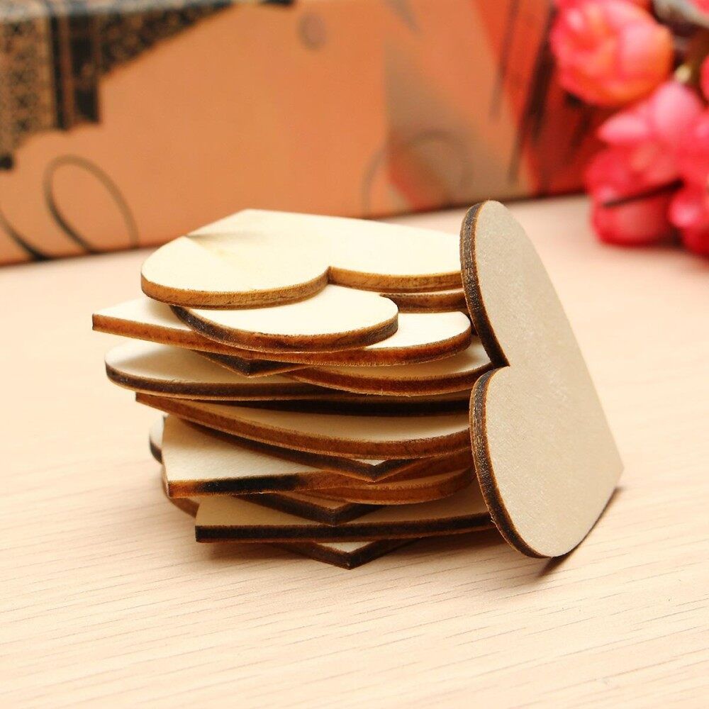 5SET 25Pcs Unfinished Wooden Love Heart Shape Wedding Plaques Art Craft Embellishment Natural Wood