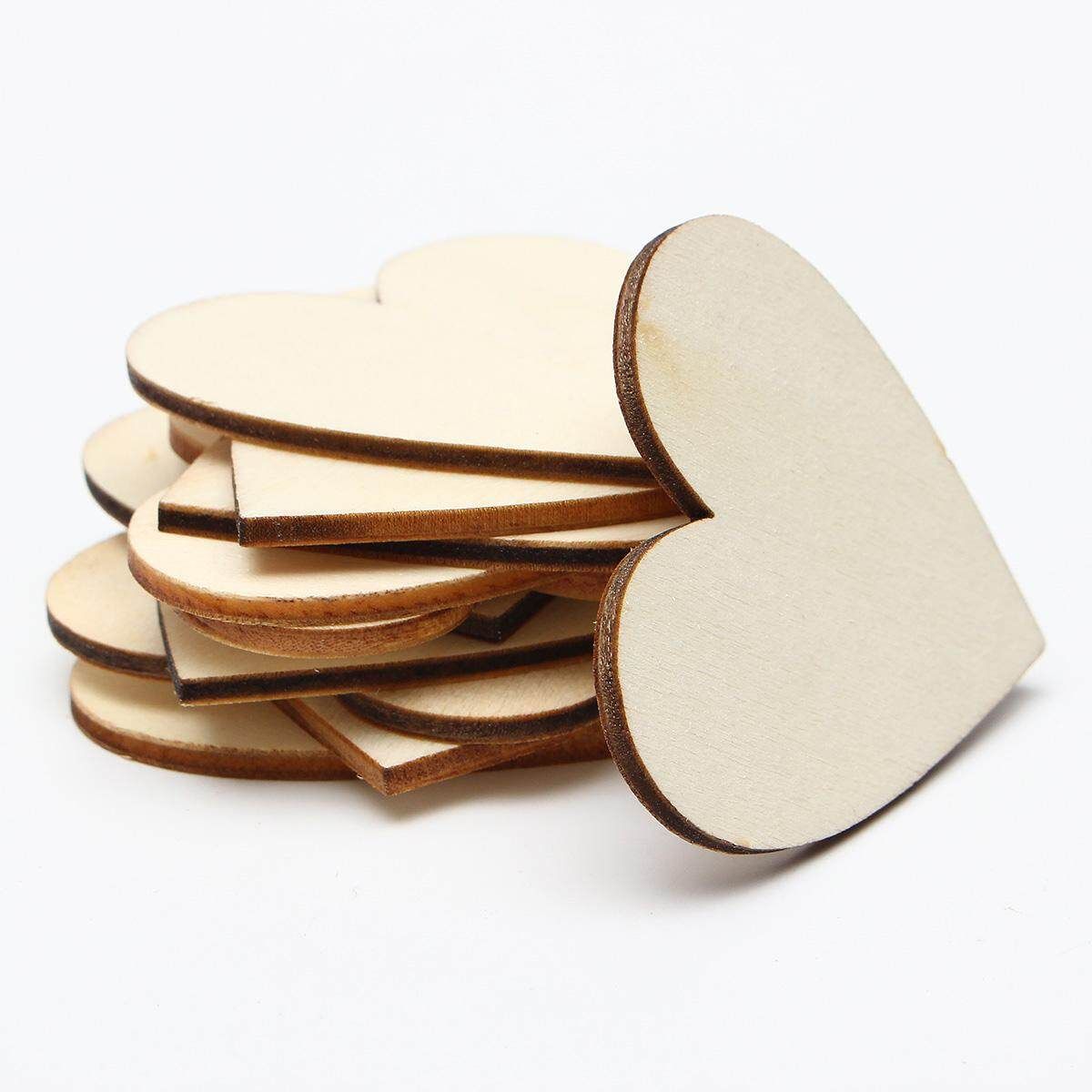 5SET 25Pcs Unfinished Wooden Love Heart Shape Wedding Plaques Art Craft Embellishment Natural Wood